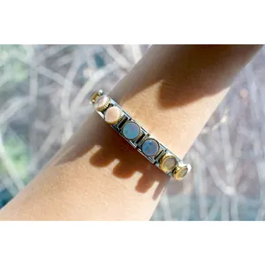 Italian modular charm bracelet in stainless steel with colorful round mother of pearl inlay