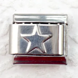 DIY 9mm Italian charm bracelet link with engraved star in polished stainless steel