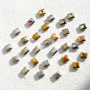 DIY 9mm Italian stainless steel modular charm links with colorful enamel heart butterfly symbols