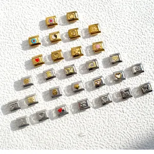 DIY 9mm Italian modular charm bracelet links in silver and gold steel with heart and butterfly