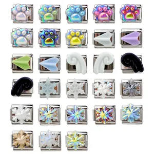 Italiaanse Stijl Roestvrij Staal Charm Links Irillerende Kattenpoot Sneeuwvlok Papieren Vliegtuig DIY Modulaire Armband Accessoires