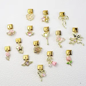 Italian Charm Bracelet Link Stainless Steel Alloy Pink Enamel Butterfly Heart Flower Pendant DIY Jewelry For Women Gift