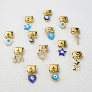 Italian style gold evil eye charm link bracelet with crystal accents and polished finish