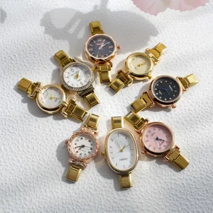 Élégantes montres-bracelets à quartz dorées pour femmes avec cadrans en strass variés