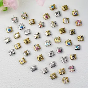 Italienische Charm-Armbandglieder in Gold und Silber, Herzform-Design mit Teddybär-Motiven