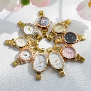 Montre à Quartz Mode pour Femmes Luxe Alliage Strass Bracelet en Métal Doré Élégante Montre-Bracelet Décontractée pour Banquet Bijoux Quotidiens
