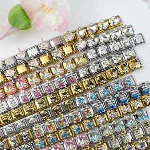 Italienische Armbandglieder mit Harzbären und Kristallmustern auf rostfreiem Edelstahl