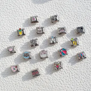 Italian style stainless steel charms and modular bracelet links with colorful enamel designs