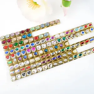 Italian style gold-plated stainless steel modular bracelet with colorful gemstones