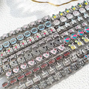 Italian modular charm bracelets in stainless steel with cute enamel and crystal designs