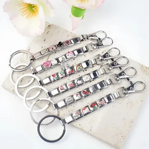 Stainless Steel Italian Link Keychain Modular DIY Charm Bag Pendant Enamel Cat Heart Music Gift For Women Girls Jewelry