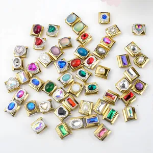 Italian Charm Bracelet Links Gold Plated Stainless Steel Modular Link With Crystal Heart Flower Gemstone DIY Jewelry Accessories