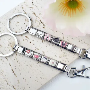 DIY stainless steel Italian charm keychain with music notes and cat charms for gifts