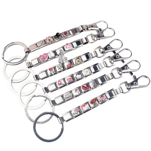 Italian modular charm keychain in stainless steel with colorful enamel charms for women