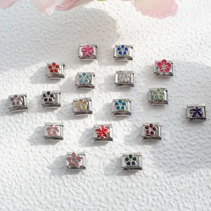 Edelstahl Italienische Charms DIY Armband Link Blume Stern Strass Emaille Modulare Armband Komponente Schmuck Für Damen