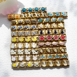Stainless Steel Italian Modular Charm Bracelet Link Gold DIY Enamel Animal Dog Cat Bee Butterfly Jewelry Making For Unisex