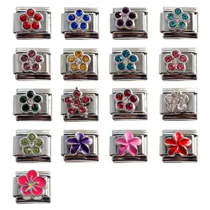 Italienische Charms-Armbandglieder aus Edelstahl mit bunten Strassblumen und Sternen
