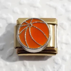 Gold-plated Italian modular basketball charm link for DIY stretch bracelets