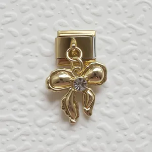 Link per bracciale modulare italiano in oro con ciondolo a fiocco e cristallo