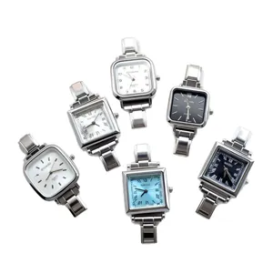 Elegant women's square quartz watches with silver chain link bracelets in multiple colors