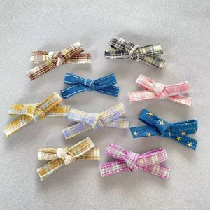 Handmade Fabric Denim Bowknot DIY Accessories Plaid Checkered Star Pattern For Doll Clothing Decoration And Jewelry Making
