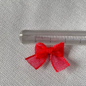 Mini red mesh ribbon bow DIY accessory for nail art and phone cases, 2.5cm wide