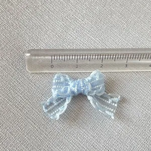 Nœud transparent bleu clair de 3cm à pois blancs pour accessoires de cheveux et DIY