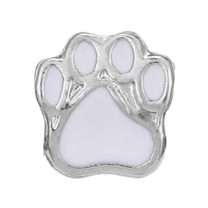 Ciondolo a forma di zampa in argento e smalto bianco per braccialetti fai da te