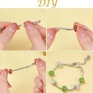 DIY snake chain bracelet kit with lobster clasp and colorful rhinestone beads