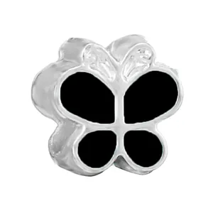Macro view of silver and black enamel butterfly charm bead for DIY bracelets