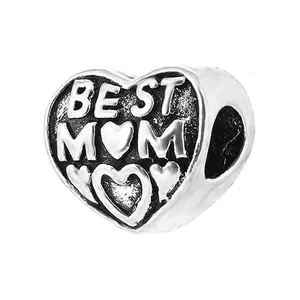Vintage silver heart charm with Best Mom engraving for DIY charm bracelets