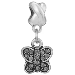 Silver butterfly charm pendant with sparkling crystals for DIY bracelet making