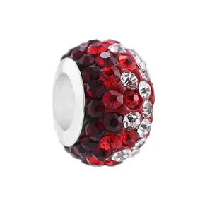 European style charm bead with sparkling red and white crystals for DIY bracelets