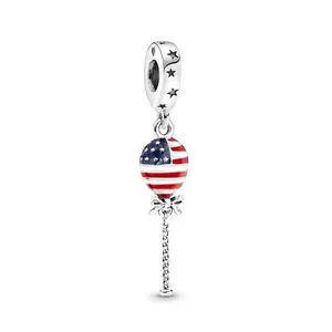 Hot air balloon charm with American flag enamel and star cutout in silver finish