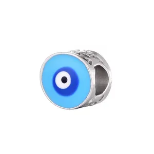Vintage Alloy Hollow Evil Eye Charm Bead Blue Enamel Drip Oil Round Pendant For DIY Bracelet Necklace Jewelry Making