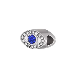 Perle Charm Mauvais Œil en Alliage Avec Strass Bleu Blanc Incrusté Émail Perle d'Espacement Pour DIY Bracelet Femme Bijoux