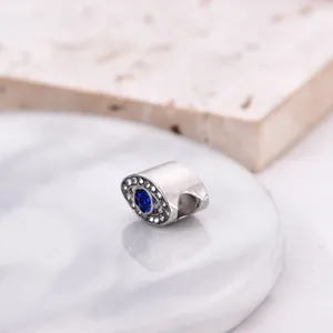 Charm œil bleu ovale en argent avec zircons pour la création de bijoux DIY élégants