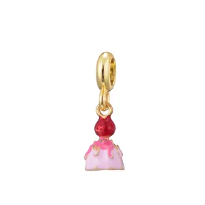 Alloy Strawberry Cupcake Charm For DIY Bracelet Making Pink Enamel Dessert Jewelry Pendant Accessory For Women Girls