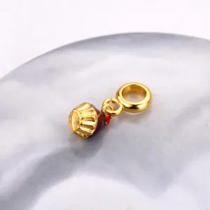 Exquisite gold cherry chocolate cake charm with red enamel for DIY bracelets