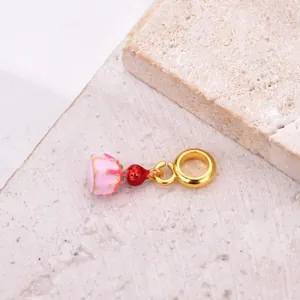 Pink strawberry cupcake charm pendant in gold plated alloy for DIY bracelets