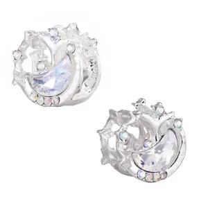 Vintage Alloy Crescent Moon Star Charm Hollow Inlaid Iridescent Zirconia Rhinestone For DIY Bracelet Necklace Women Jewelry Accessory