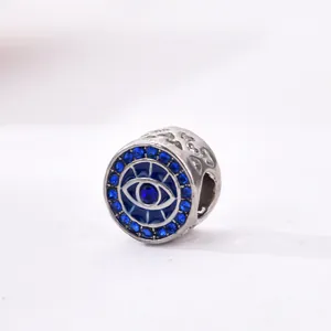 Zilveren boze oog bedeltje met blauwe kristallen en saffier voor DIY armbanden