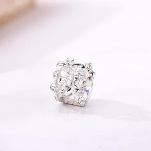 Silver crown charm with large central crystal and iridescent rhinestones for DIY jewelry