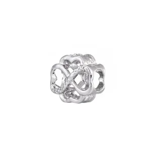Silberner Kleeblatt-Charm mit Herz und Unendlichkeitssymbol für DIY Armbänder