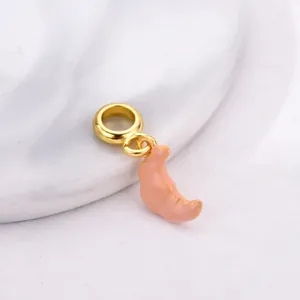Golden crescent croissant charm with pink enamel for DIY bracelets and necklaces