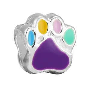 Ciondolo zampa in smalto arcobaleno in lega d'argento per braccialetti fai da te e gioielli