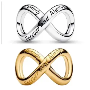 Alloy Infinity Charm Bead Engraved Family Forever And Always Mobius Ring For DIY Bracelet Jewelry Making Accessory
