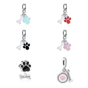 Ciondoli in Lega a Forma di Zampa di Animale e Osso in Smalto a Goccia per Creazione Gioielli Fai-da-te Bracciale Collana Mamma Cane Zirconia Rosa
