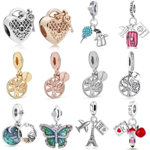 Alloy Enamel Zirconia Charm Beads For DIY Bracelet Tree Of Life Heart Lock Butterfly Travel Teacher Theme Jewelry Women Gifts