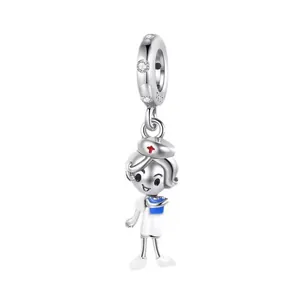 Sterling silver nurse charm with red cross and white enamel details for DIY jewelry